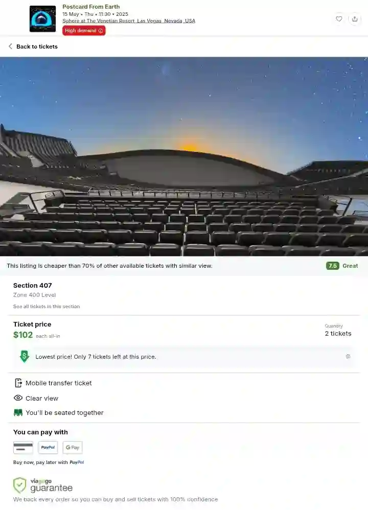 seating View of Sphere vegas in section 407 at Viagogo